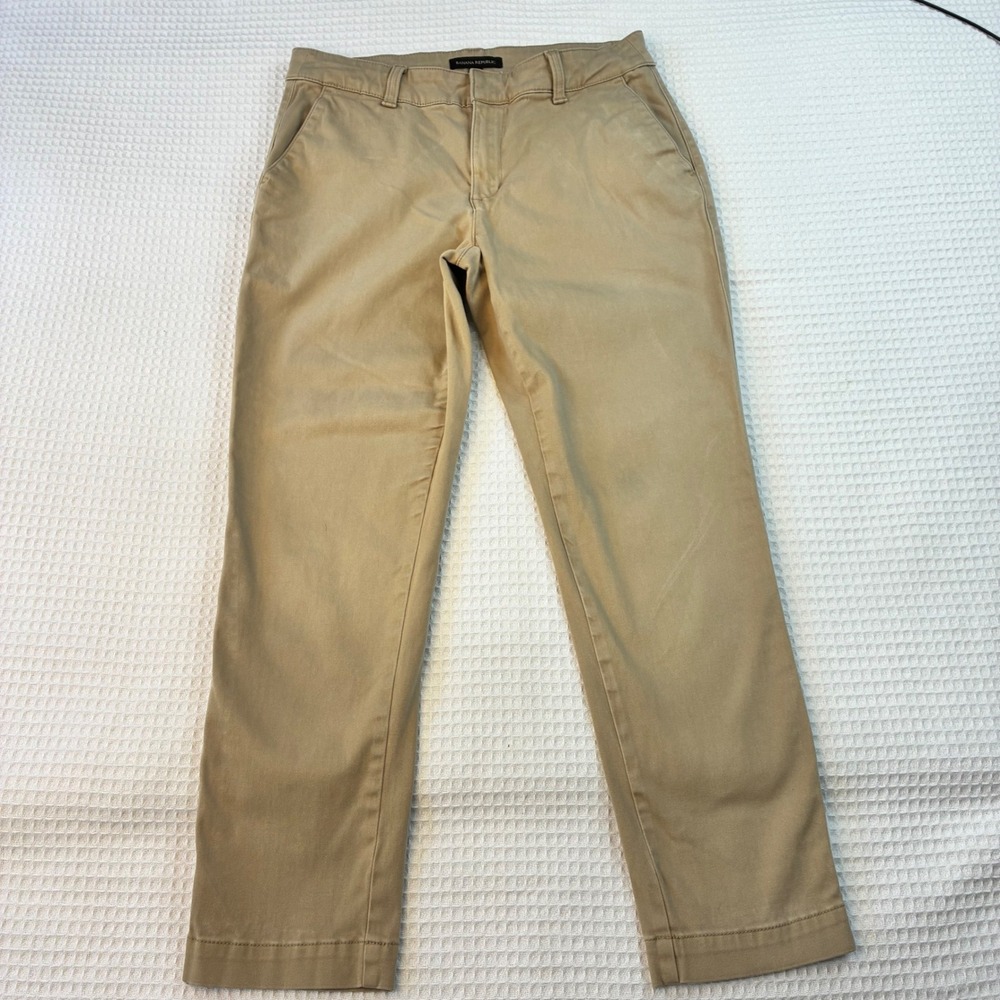 Banana Republic Khaki Chino Pants Womens 8 Tan Stretch Cotton‎ Slim Straight Leg